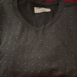 Gray V-Neck Sweatshirt with Rosegold studs